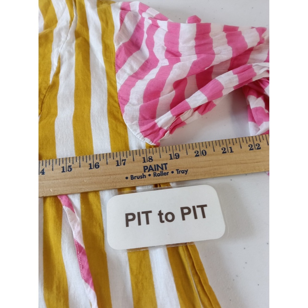 Sunshine Tienda Pink Yellow striped 3/4 Resort Tropical Beach S maxi dress - Picture 10 of 12